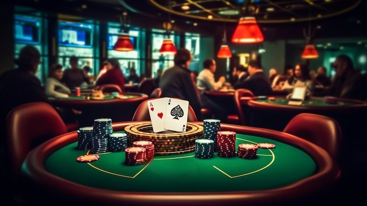Video poker screen showing five cards with hold buttons and paytable information